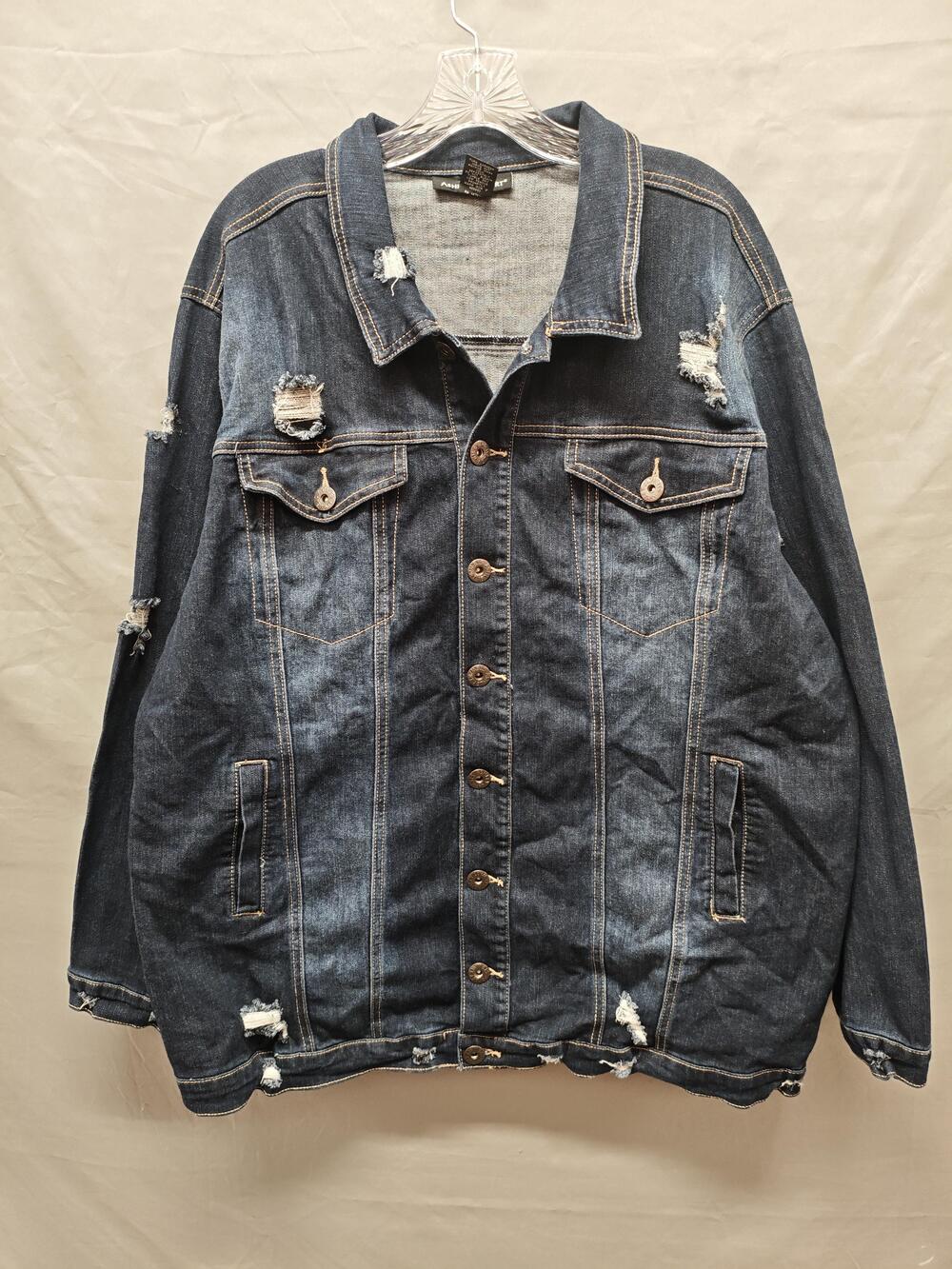 Ashley Stewart Jacket Womens 22/24 Distressed Denim Trucker Ripped Button Plus